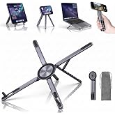 3-in-1 Foldable Portable Laptop Stand, Magnetic Adjustable for Desk | with Tablet Stand, iPad Stand for Desk &amp; Magnetic Phone Stand, Portable Aluminum Stand for Home Office, Travel, Work