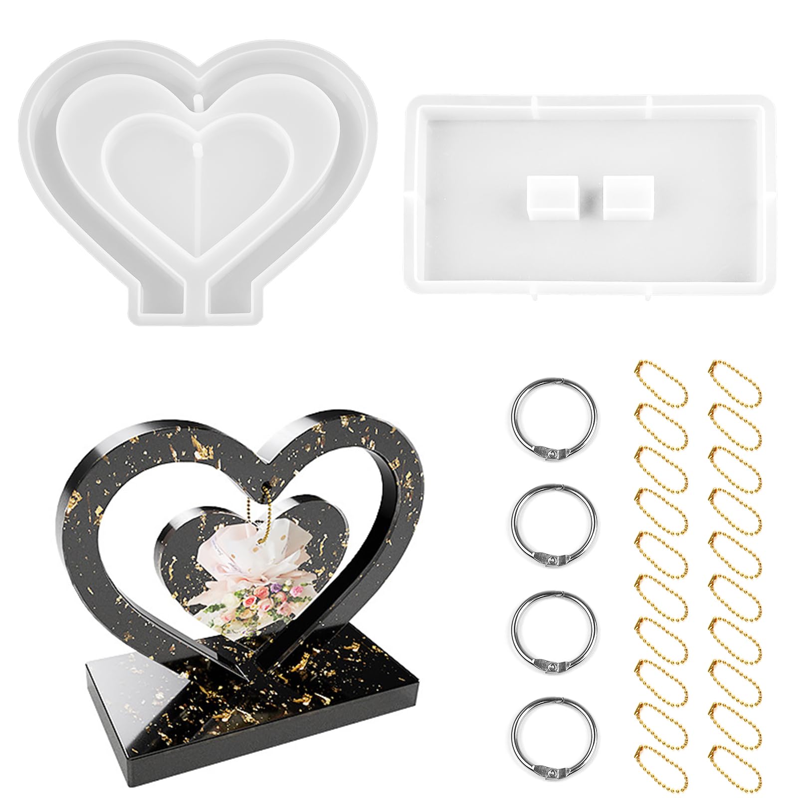 TAIANJI Heart Resin Moulds, Epoxy Love Resin Moulds with Chain Silicone Photo Frame Large Mould for Resin DIY Handicrafts, Souvenirs, Gifts, Home Decoration