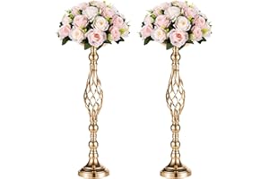 NUPTIO Versatile Metal Flower Arrangement Stand & Pillar Candles Holder Set for Wedding Party Dinner Centerpiece Event Restaurant Hotel Decoration (2 x L, Gold)