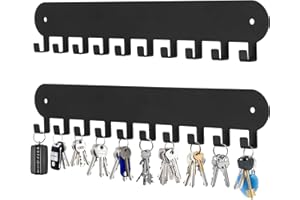 Suzurana 2 Pack Key Holder for Wall,Key Hooks with 10 Hooks,Key Holder Wall Mount Self Adhesive, Key Rack for Wall No Drill for Living Room, Kitchen, Bathroom, Garage (Black)