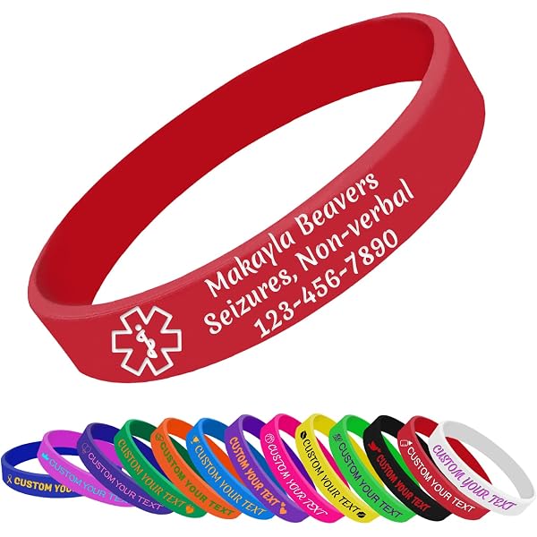 Bracelet Médical Réglable En Silicone - Gravure Personnalisable, étanche - Pour Femme Et Homme