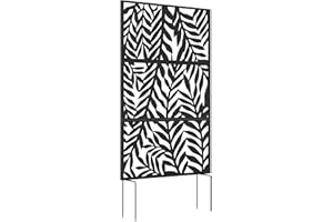 Outsunny Metal Outdoor Privacy Screen, 72" x 38" Freestanding Outdoor Divider, Wall-Mounted Decorative Panel with Leaf Cut-Ou