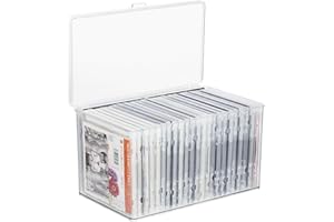 Rainmae CD Storage Box Clear Plastic CD Organizer DVD Storage Box with Lid -Hold up to 26 CDs, DVDs Cases Storage Container Shelf Organizer Bin for DVDs,Video Games, Blu-ray, Books, Home, Office