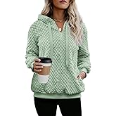 Nirovien Womens Sherpa Pullover Oversized Fuzzy Hoodie Double Fleece Sweatshirts Fluffy Plaid Outerwear Warm Coats