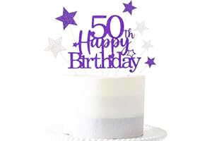 PARGLEEV Glittery 50th Happy Birthday Cake Topper with Star,Personalised 50 Birthday Cake Toppers Party Decorations Party Supplies for Men Women Purple Silver