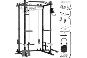 EVOLPOW Power Rack P2D for Home Gym, 1200lbs Multi-Function Power Cage with Adjustable Cable Crossover System and More Training Attachments