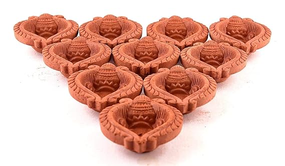 Rudraksh Clay Diya for Diwali Decoration | Decorative Terracotta Mitti Diyas/Candles for Puja and Home Decor - Set of 12