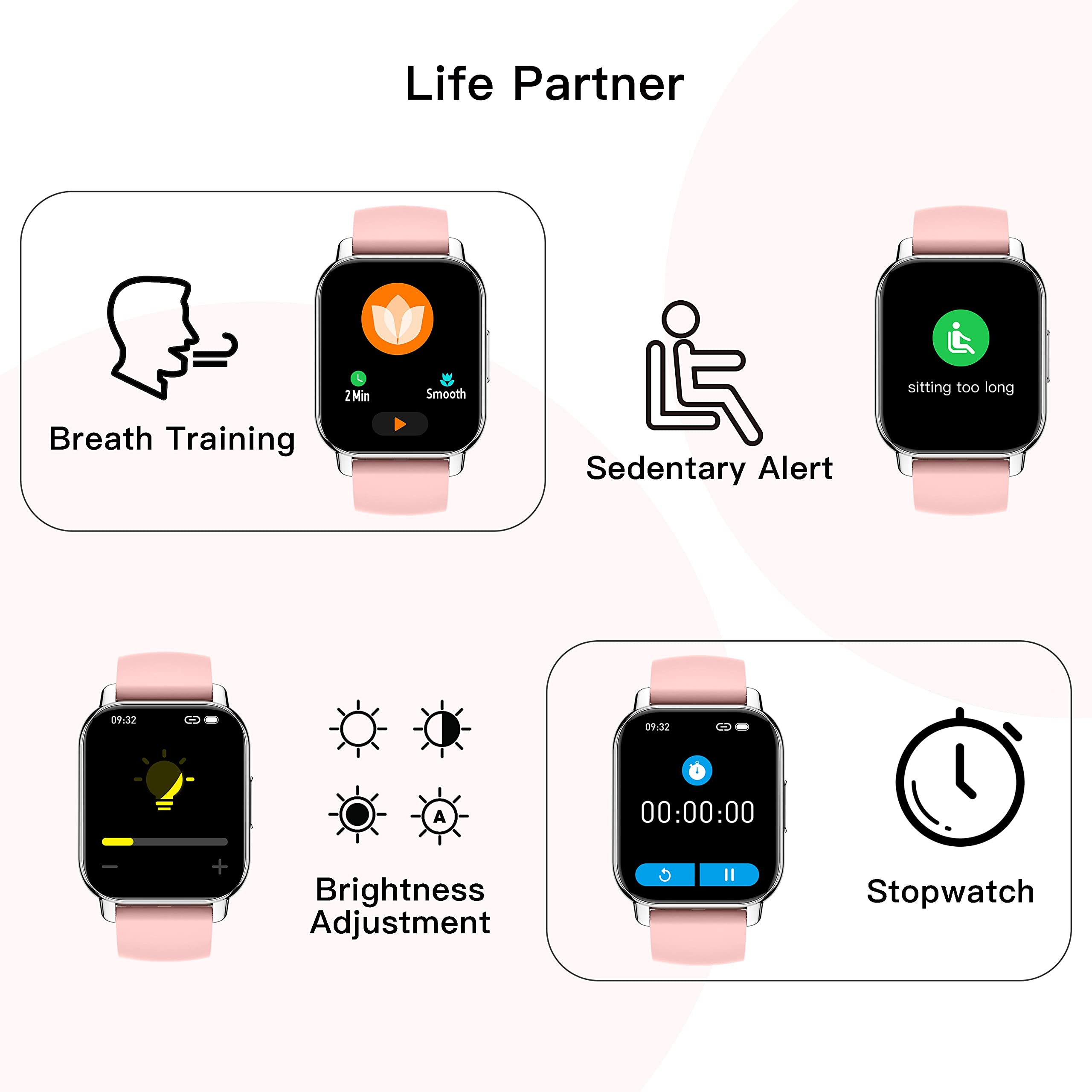 Popglory Smart Watch Answer/Make Calls, 1.85'' Smartwatch with AI Voice Control, Blood Pressure/SpO2/Heart Rate Monitor, Fitness Tracker Watch 2 Straps for Men Women for iOS Android Phones
