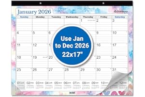 CRANBURY Large 22x17 Desk Calendar 2026, Use January to Dec 2026 as Big Deskpad Calendar or Extra Large Hanging Wall Planner, Colorful Seasonal Designs, Includes Stickers