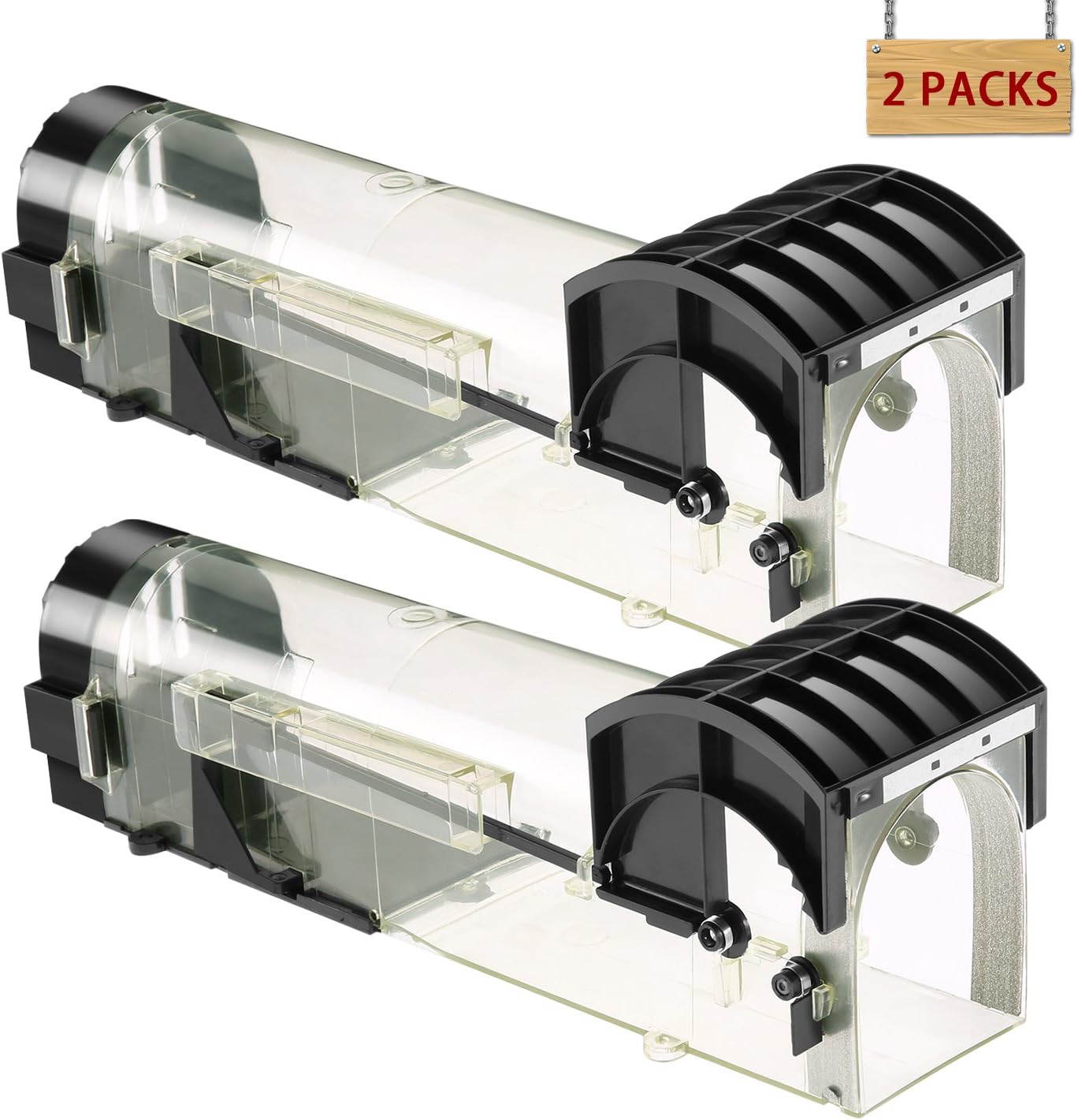 HOMTOYOU Humane Mouse Trap, 2 Pack 32cm Large Smart Rat Mouse Traps That Work No Kill(Colorless-2 Pack)
