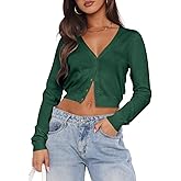 Ezbelle Women's Long Sleeve Open Front Cropped Lightweight Cardigan Sweater Button Down Shirt 2026 Fall Tops