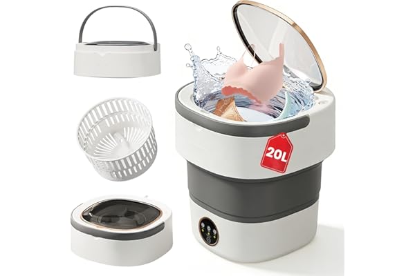 Portable Washing Machine - 20L Mini Foldable Washer with Spin Basket, 3 Cleaning Modes & Deep Cleaning for Small Clothes, Collapsible Laundry for Apartment, Home, Hotel and Travel (Gray)