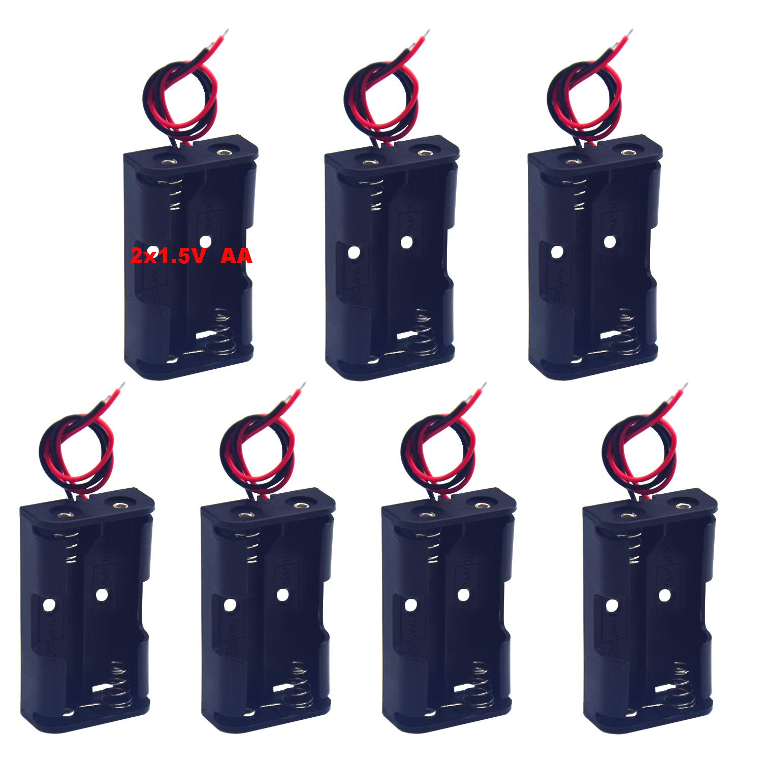 Yosawo 7-Pack 2 x 1.5V(3V) AA Battery Holder Case Box with Red and Black Wire Leads（AA2)