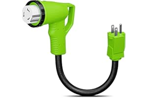 Leisure Cords 12" 90-Degree Dogbone RV Adapter 15 Amp Male and 50 Amp Female with Twist Lock and LED Power Indicator (15 Amp Male - 50 Amp Female Twist)