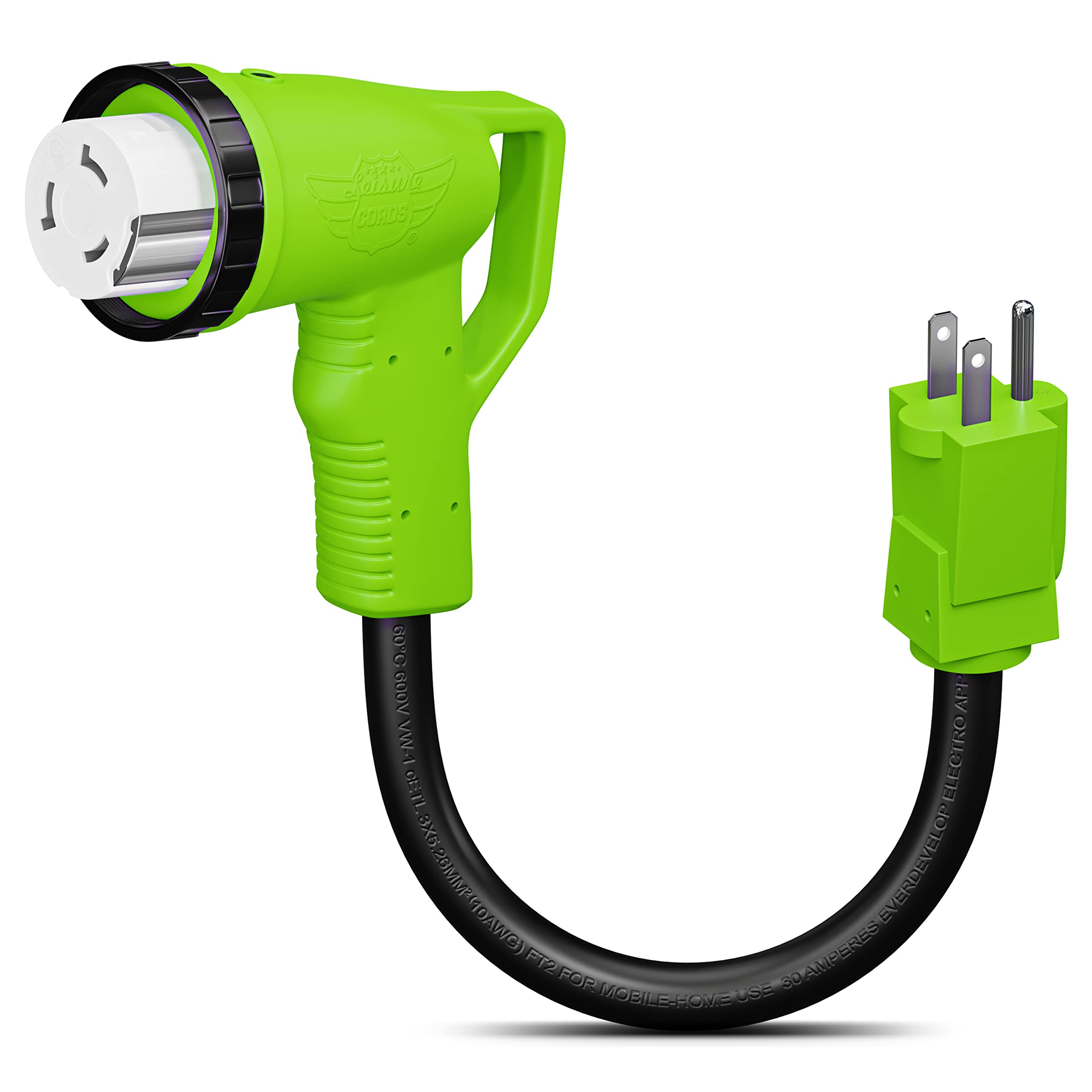 Photo 1 of Leisure 12" 90-Degree Dogbone RV Adapter with LED Power Indicator - 15 Amp Male to 50 Amp Female Twist Lock