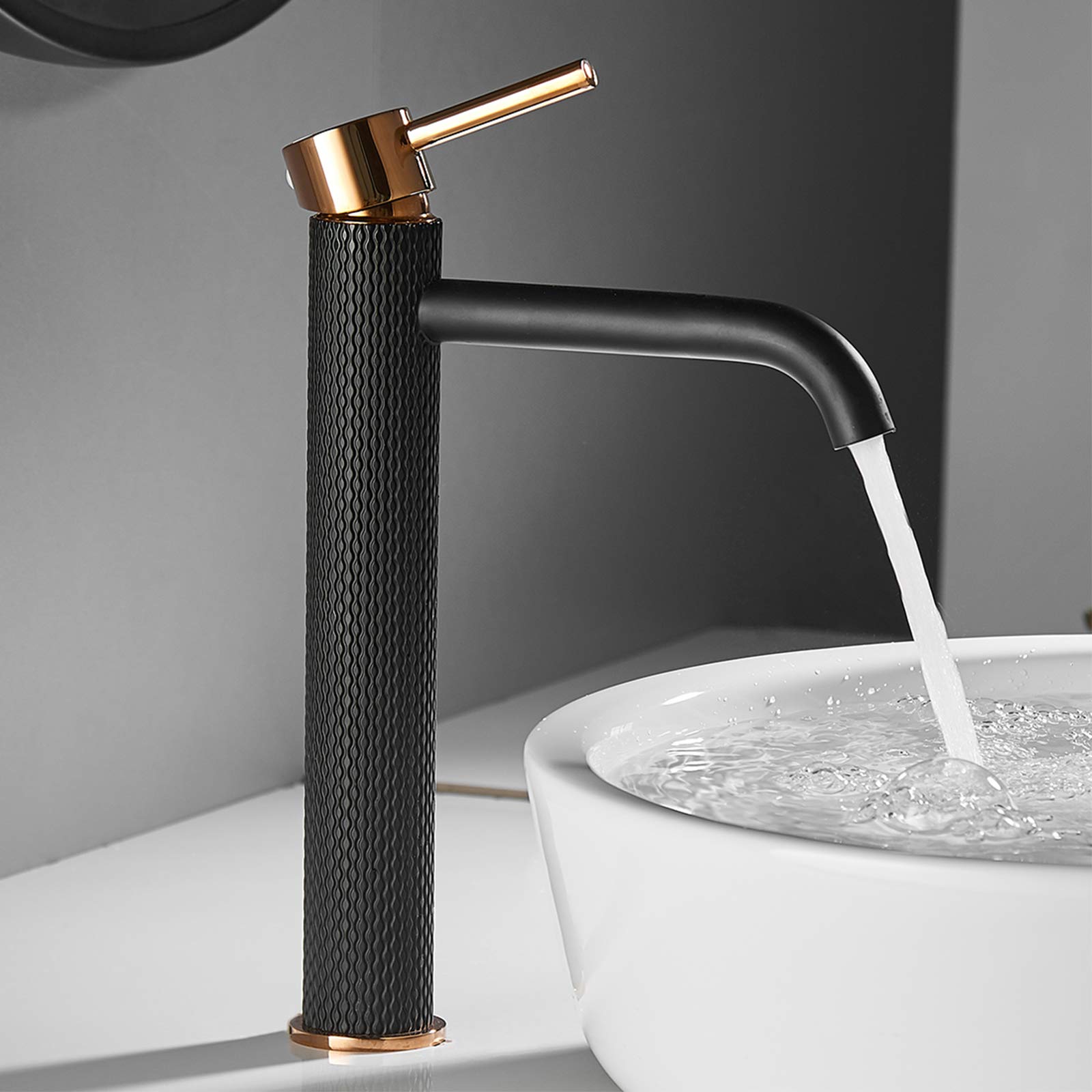 TIMACO Bathroom Sink Mixer Tap Single Lever Cold and Hot Water Available Black and Gold