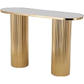 deco 79 Metal Living Room Console Table Oval Table with White Marble Tabletop and Ribbed Legs, Entryway Table 47" x 15" x 31", Gold