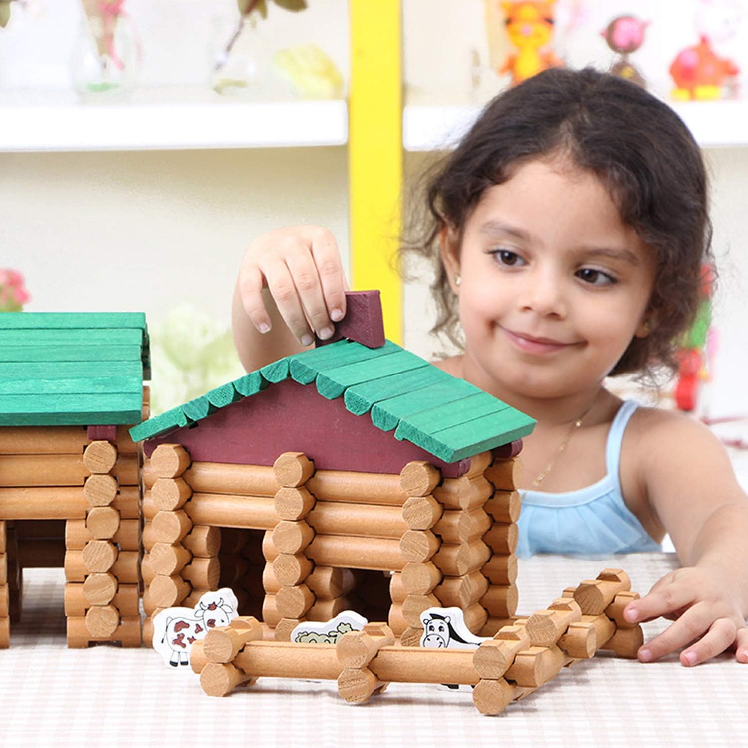 Wondertoys 170 Pieces Wood Logs Set Ages 3+, Classic Building Log Toys for Boy, Creative Construction Engineering Educational Gifts: Toys & Games
