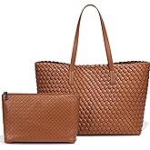 Large Capacity Shoulder Handbag Woven Leather Tote Bag with Matching Pouch Travel Lightweight