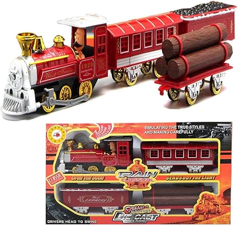 Amazon Corper Toys 機関車 汽車 蒸気機関車 4パーツセット プルバックカー 合金車両 鉄道 コレクション 男の子 女の子 おもちゃ レッド 車両 おもちゃ
