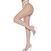 RSLOVE Women Sexy Fishnet Tights - High Waist Fishnet Striped Pantyhose Mesh Stockings Lingerie for Women
