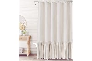Awellife Farmhouse Shower Curtain Ruffle Linen Textured Boho Shower Curtain for Bathroom, Cream 72" W x 72" L