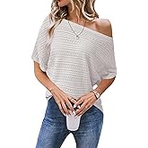 Cakulo Womens Summer Crochet Tops Hollow Out Off The Shoulder Short Sleeve Batwing Knit Spring Sweater Top 2026