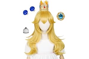 Blonde Princess Wig Peach Costume Wigs with Bangs 22'' Curly Golden Wave Wig for Halloween Party