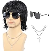 PUREHAIR Short Black Wigs for Men - 70s 80s Natural Fluffy Heat Resistant Synthetic Hair Wig for Cosplay, Daily Use, Themed Party and Halloween (Black)