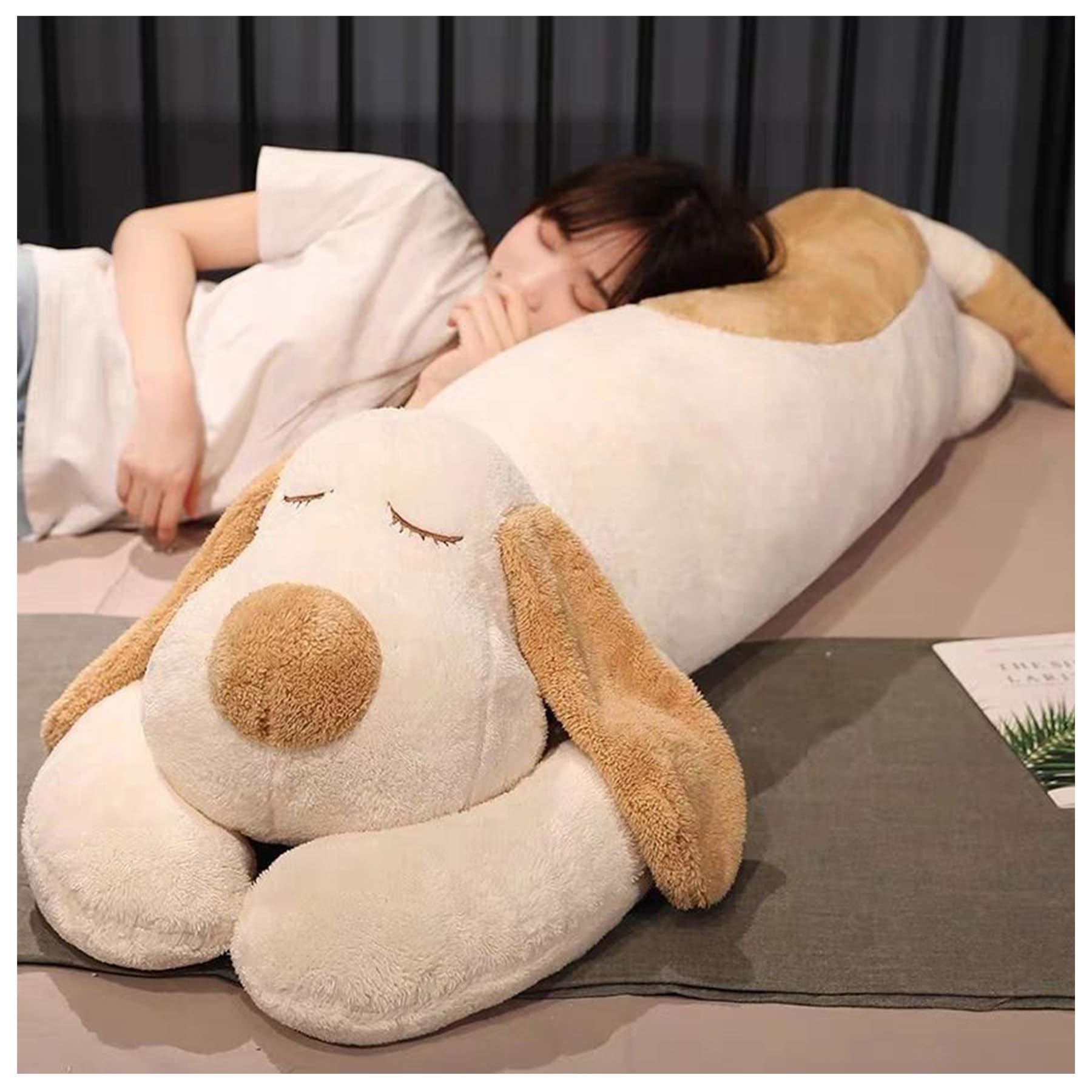 Photo 1 of FIAEUGZKM Giant Dog Stuffed Animal 130cm/51.18in/4.27ft Large Dog Plush Puppy Long Body Pillow Cute Soft Big Cuddly Plushie for Kids Adults Birthday Festival Gift Bed Home Decor Cushion White