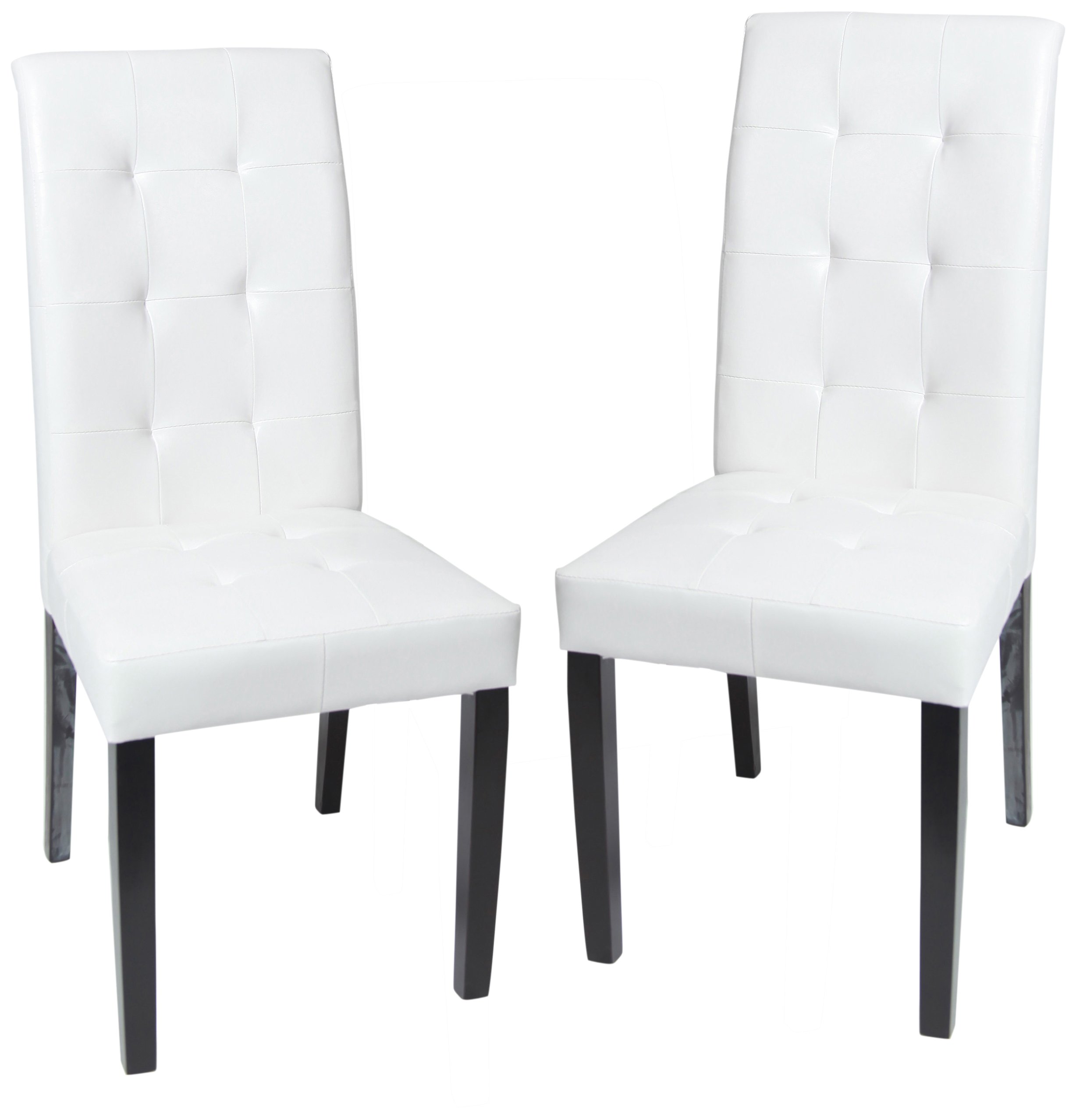 Roundhill Furniture Solid Wood Leatherette Padded Parson Stitches Design Chair, White, Set of 2
