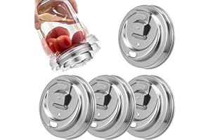 4 Pcs Mason Jar Drinking Lid Reusable 304 Stainless Steel Wide Mouth Mason Jar Sip Lid for Home Brewing Fruit Fermenting Beve