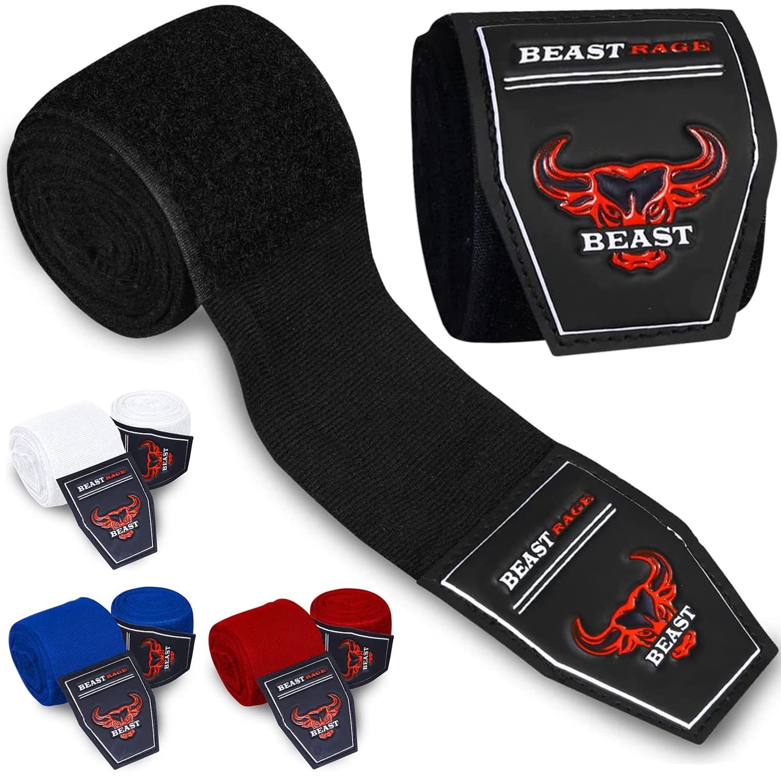 Boxing Hand Wraps 2.5/4.5 Meter Martial Arts Bandages Inner Gloves Wrist Support Straps Punching Under Hand Knuckles Heavy Elasticated Training Bag Mitts Muay Thai (Black, 4.5 M)