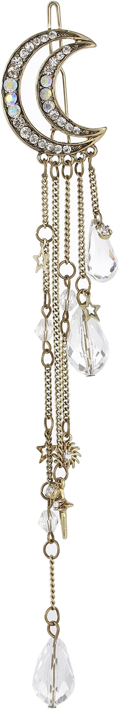 Fvermecky Vintage Crystal Hair Clips Tassel Drop Star Moon Hair Clips Bobby Pins For Women Girls Hair Accessories 4 Colors(Bronze)