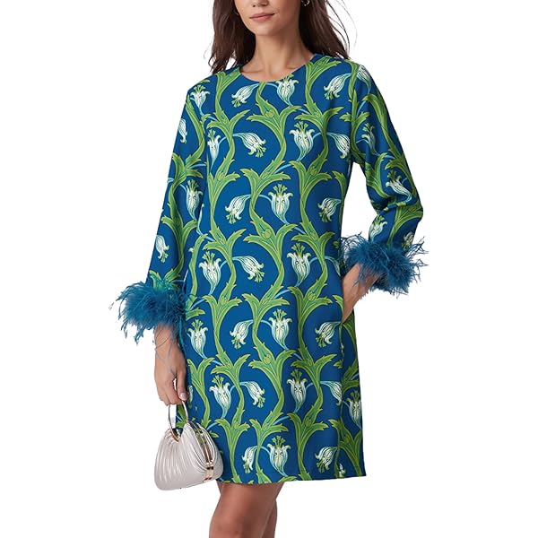 Amazon.com: Kiluex Women Feather Trim Boydcon Mini Dress Long Sleeve Crew  Neck Velvet Dress Slim Fit Evening Party Dress (A-a-Black, S) : Clothing,  Shoes & Jewelry