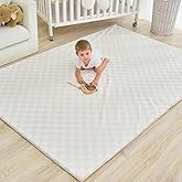 Yumiio Large Vegan Leather Baby Play Mat for Floor,1.3"Thick Foam 59x82 Foldable Waterproof Kids Play Mat,Stylish and Just Wipe-Clean Playmat for Baby Play on Floor (Beige Checker)