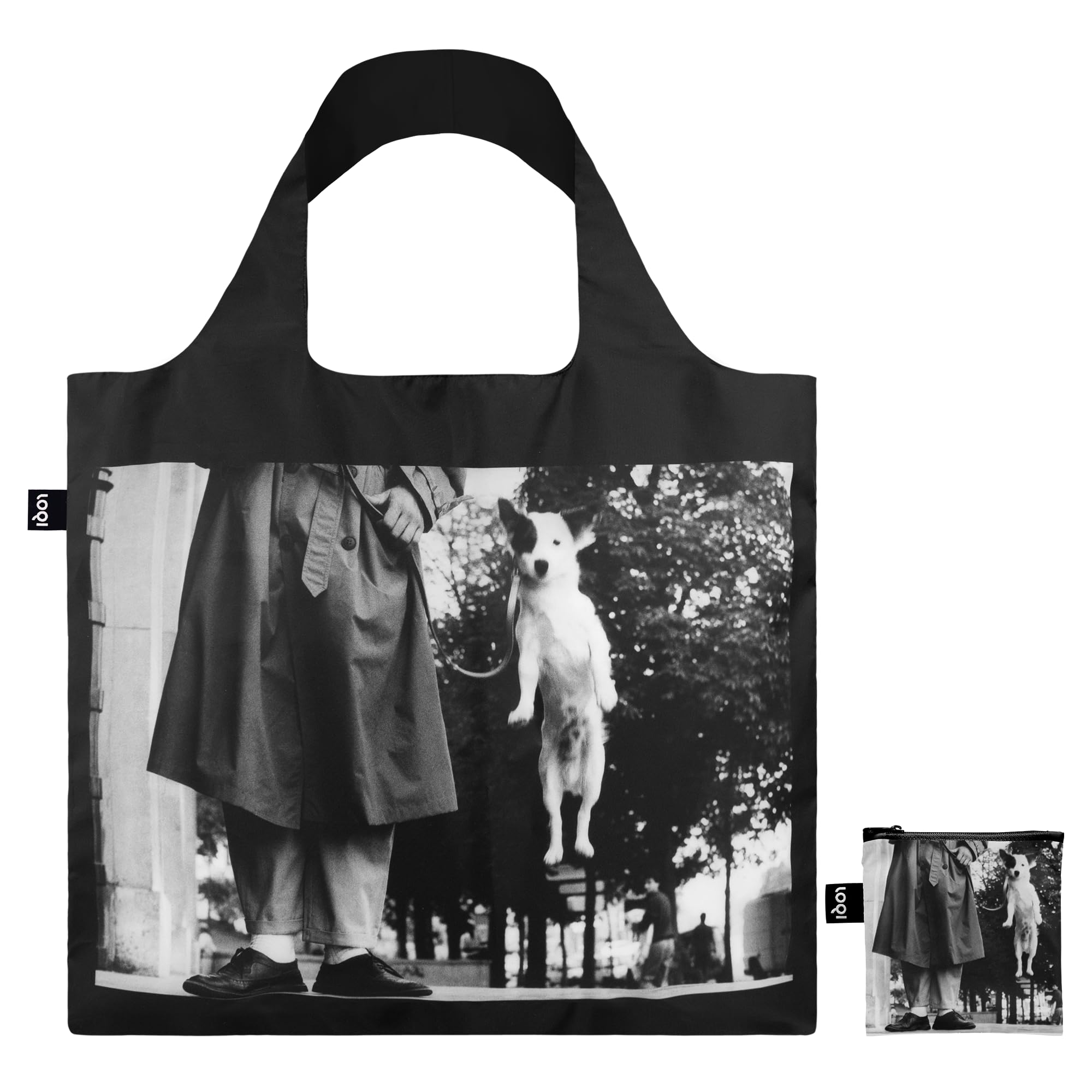 LOQI Elliott Erwitt - Dog Jumping Recycled Bag,Black/White