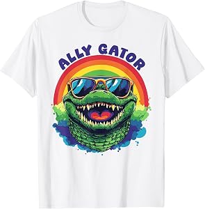 Gay Pride Ally Gator Rainbow Alligator Wearing Sunglasses T-Shirt