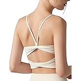 Womens Sports Bra Durable Strappy Workout Top Medium Support Padded Crop Tops, Tank Tops