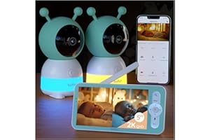 BOIFUN 2K Split-Screen 5 Inch Wi-Fi Baby Monitor With 2 Cameras, Colorful Night Light, AI Motion & Sound & Humidity & Temp Detection, Auto Tracking Via Smartphone App And Monitor Control, Night Vision