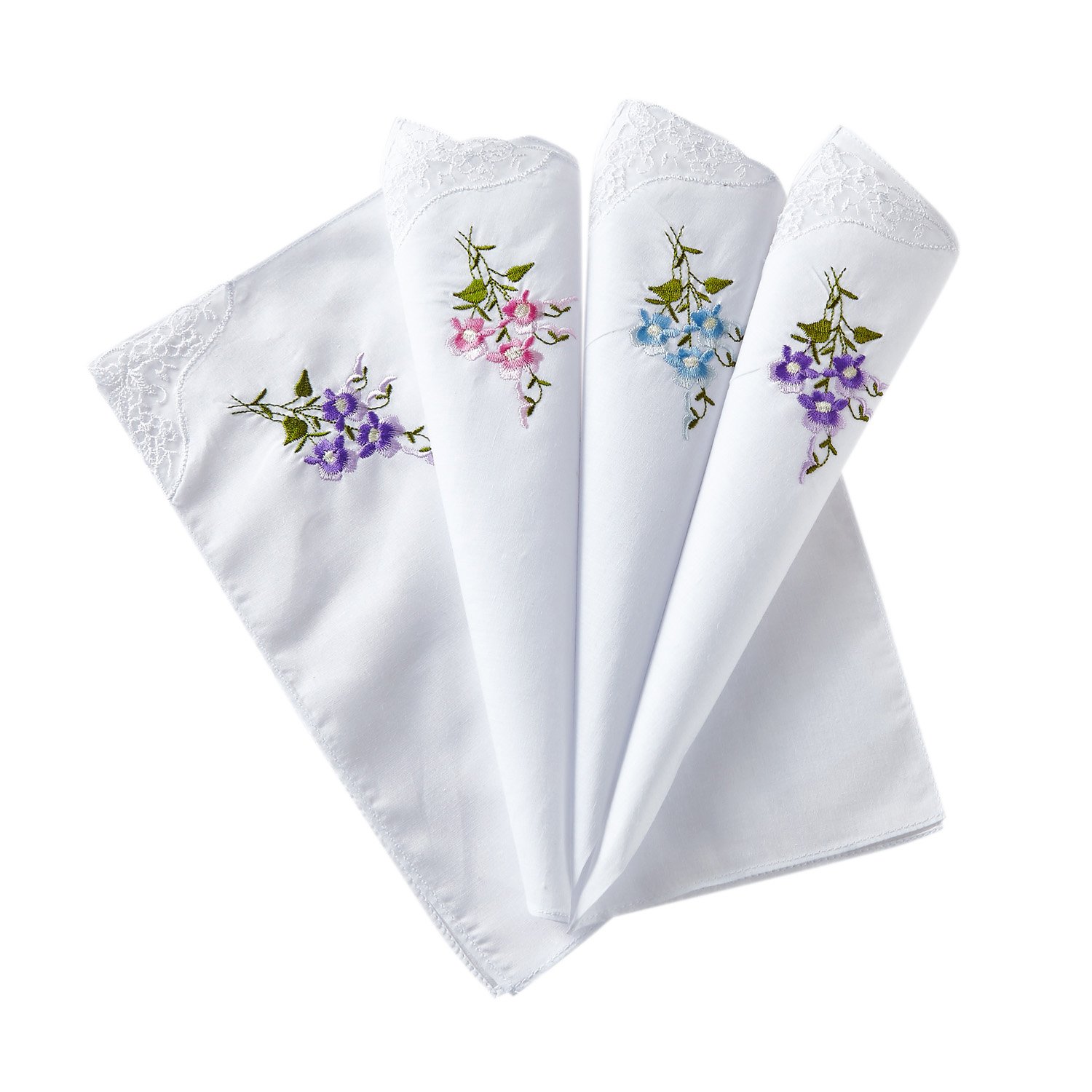Women's 100% Cotton Handkerchief,Embroidery Hankies Pack of 6 … (style 5)