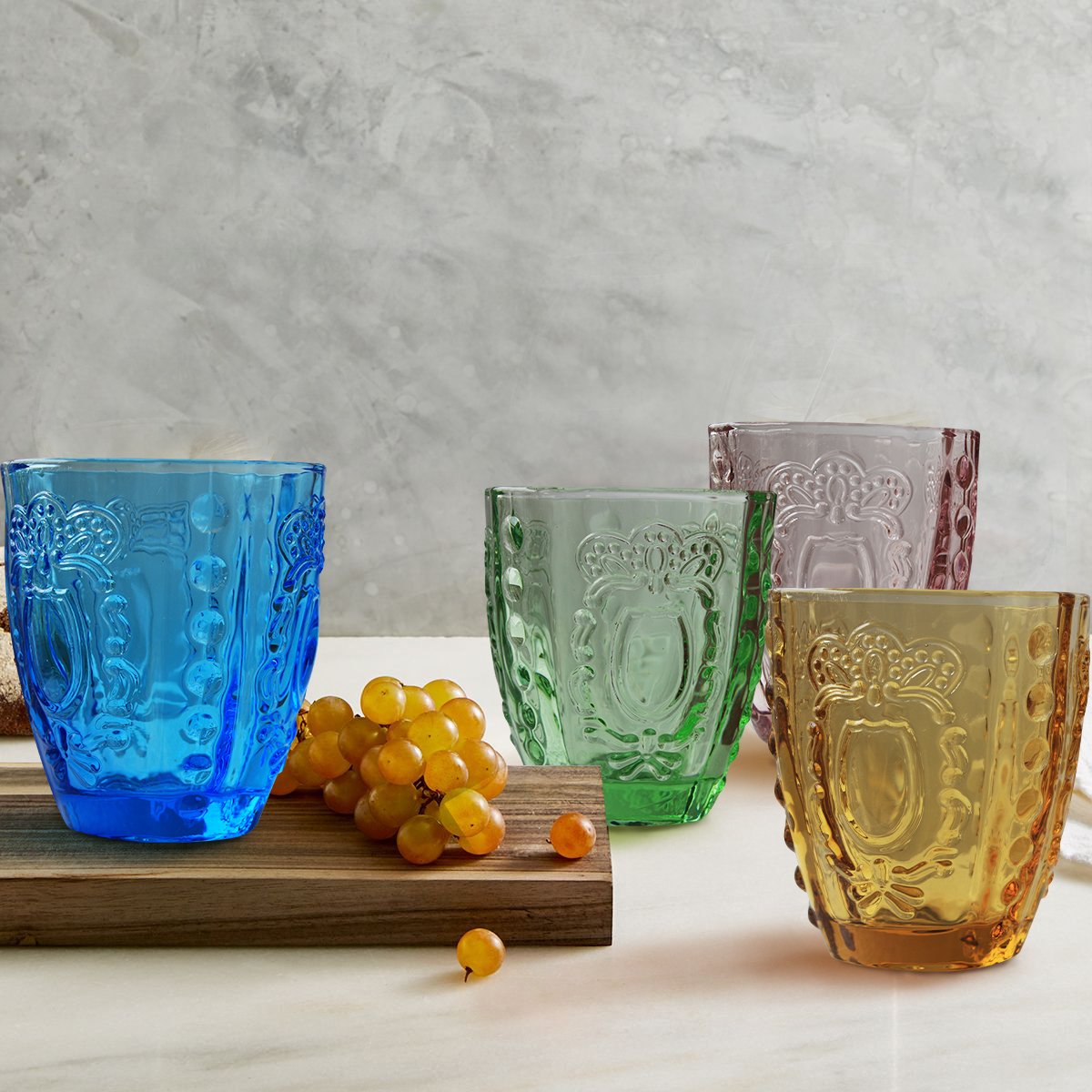 Drinking Glasses 4Pcs, Colored Premium Heavy Glassware, 12oz Multicolor Glass Tumbler Gift for