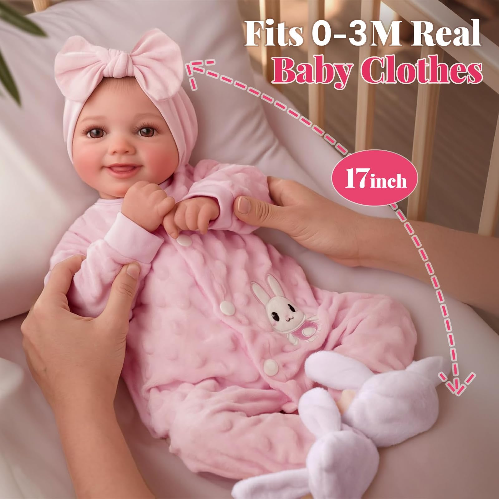 BABESIDE Reborn Baby Dolls Sunny - 17Inch Cute Soft Vinyl Realistic Baby Doll Poseable Smiling Real Life Baby Dolls with Complete Accessories for 3+ Years Old Gifts