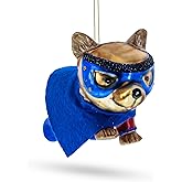 Super Pup in Blue Cape Glass Christmas Ornament