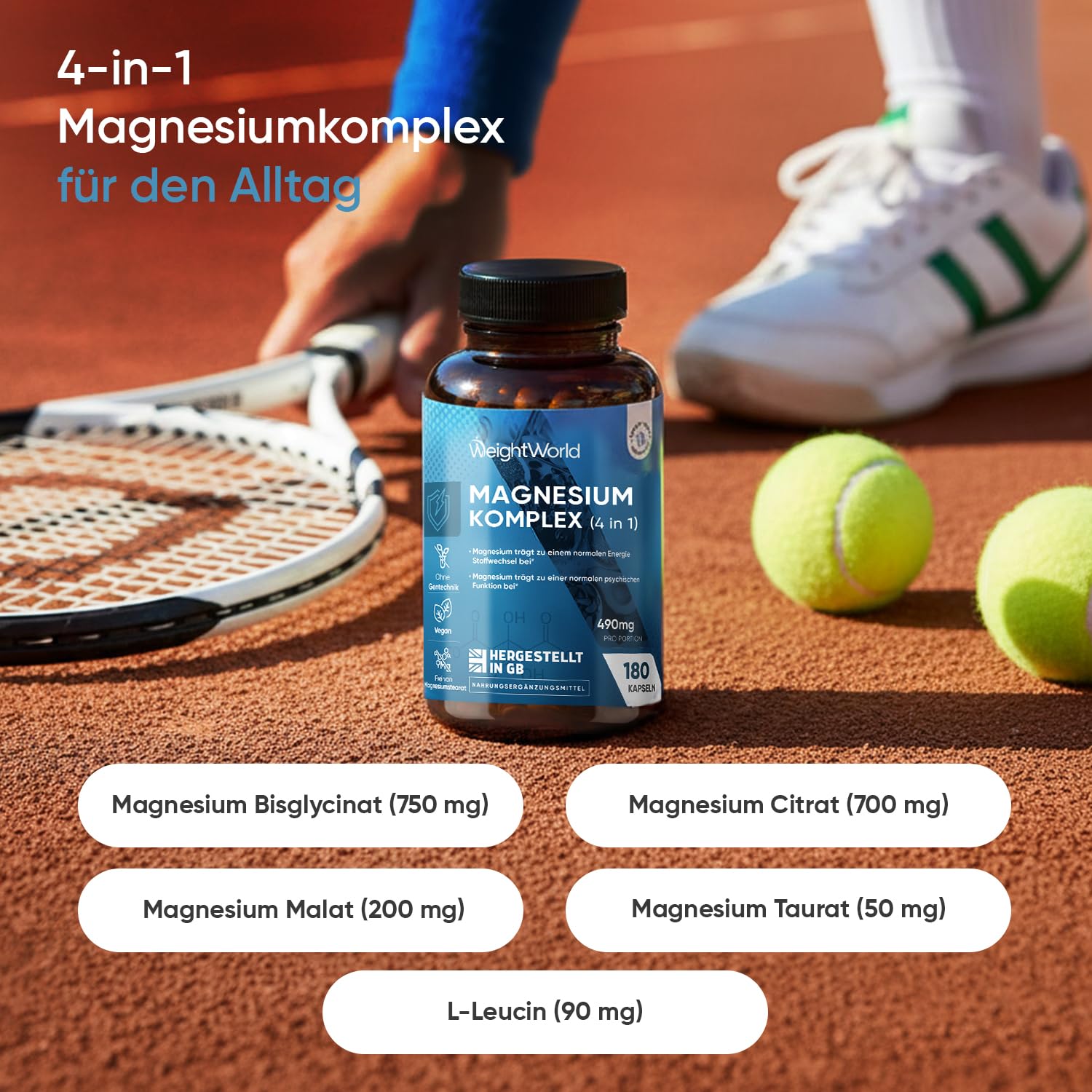 WeightWorld Magnesium Komplex 4 in 1-400mg Elementares Mg pro Portion 2