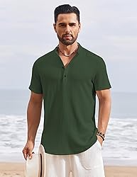 COOFANDY Men's Henley Neck Shirt Short Sleeve Solid