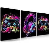 BGFCE Game Room Decor Set of 3, Neon Gaming Video Game Room Wall Art, Gaming Canvas Paintings Posters Prints for Teen Boys Room Children Teen Wall Decor Framed 12x16 in