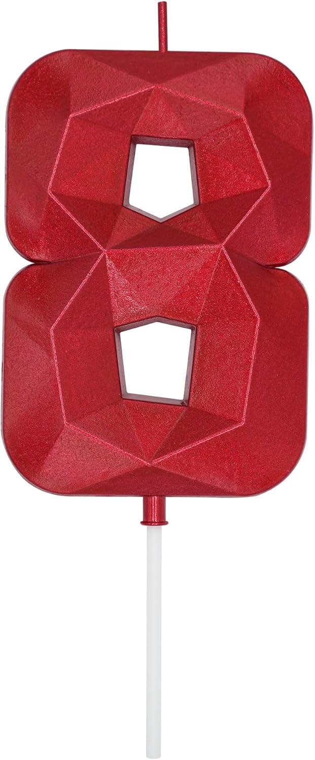 Candles & Holders - DERVENTA Birthday Candles Big Numbers 3D Red 3.7 inch Party Cake Topper 1 Piece (Number 8 Red)