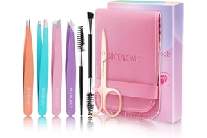 NICEMOVIC 7 Pcs Tweezers Set for Eyebrow, Stocking Stuffers for Teen Girls Women Adults, Tweezers Kit for Women Facial Hair with Scissor & Brush, Christmas Gifts for Women Teens Girls Beauty Gifts