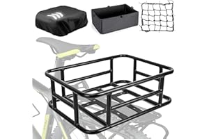 MOSXOED Bike Basket Rear, Bicycle Rear Basket with Cargo Net, Waterproof Cover and Liner, Heavy Duty Bicycle Basket Rear for Most Bikes & Electric Bike